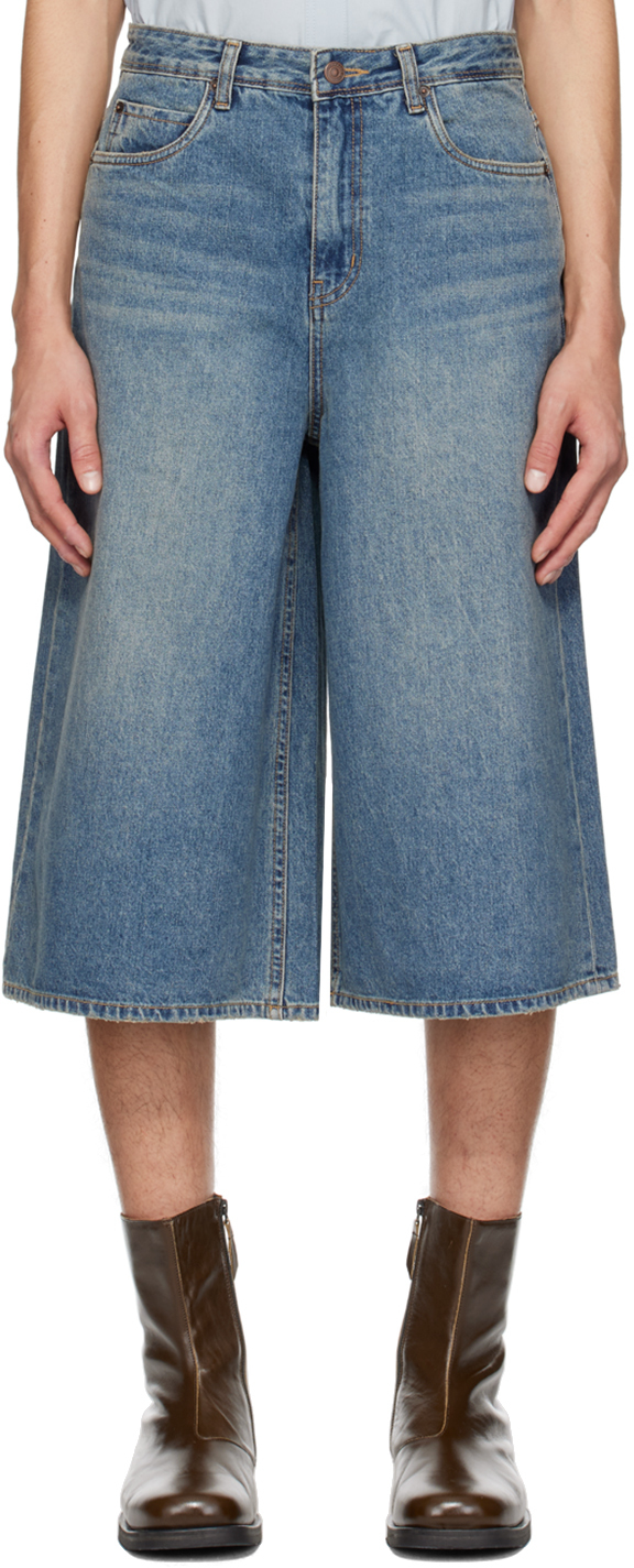 Blue Faded Denim Shorts