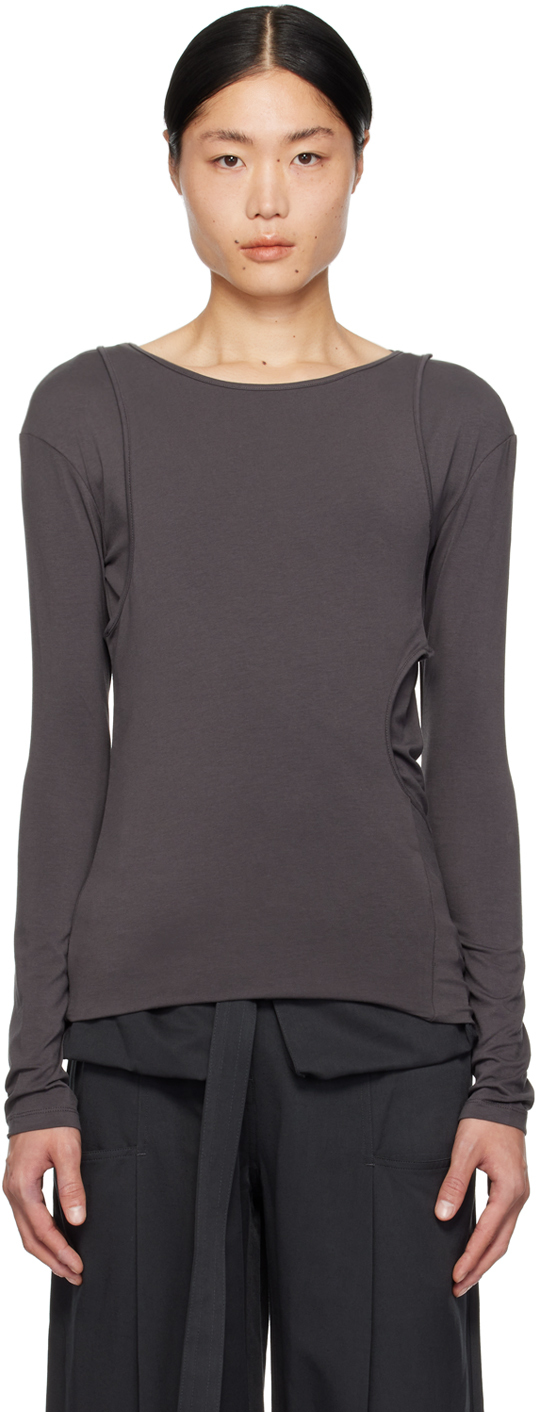 Low Classic Gray Layered Long Sleeve T-shirt In Charcoal