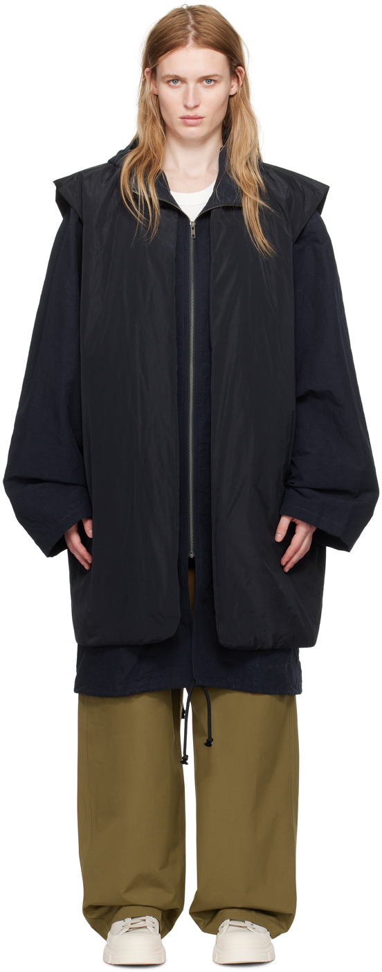 Shop Sofie D'hoore Navy Cobra Coat & Vest Set In Night/midnight