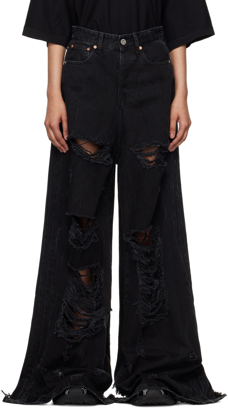 Black Destroyed Jeans by VETEMENTS on Sale