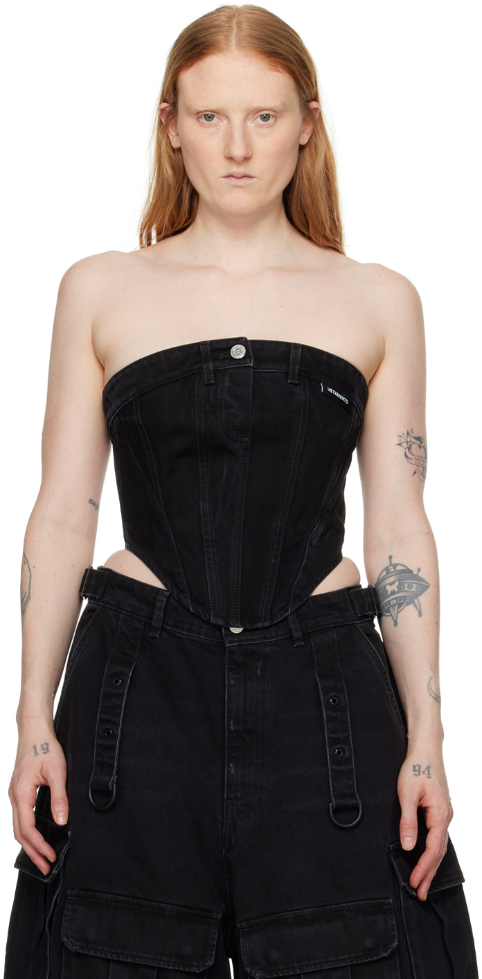 Black Paneled Denim Tank Top