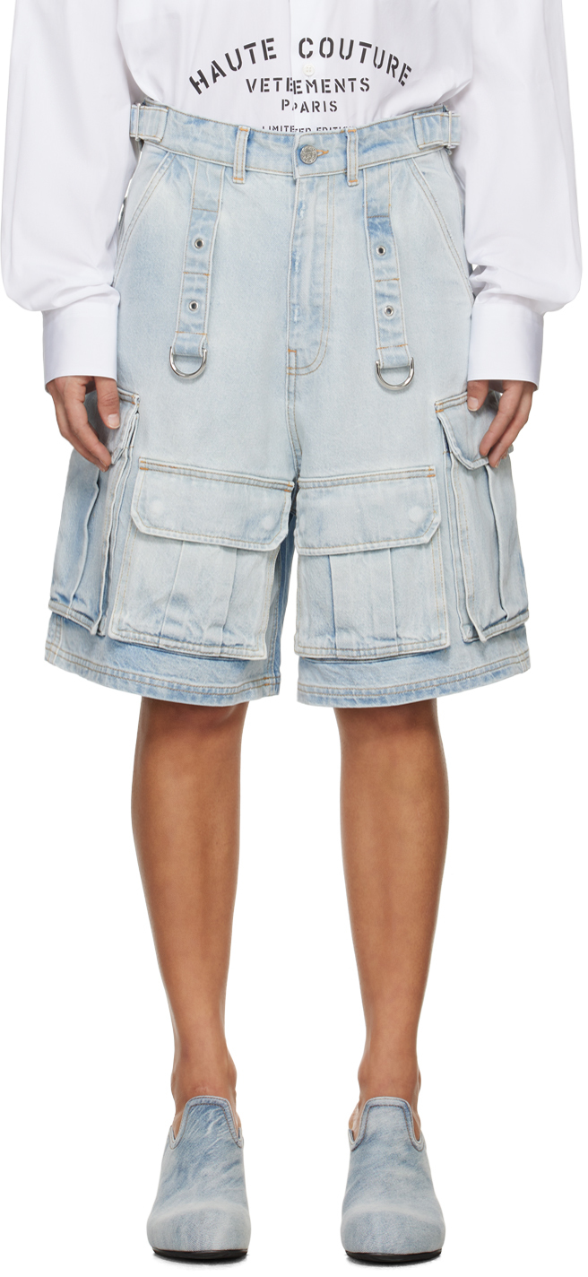 Blue Multipocket Denim Shorts