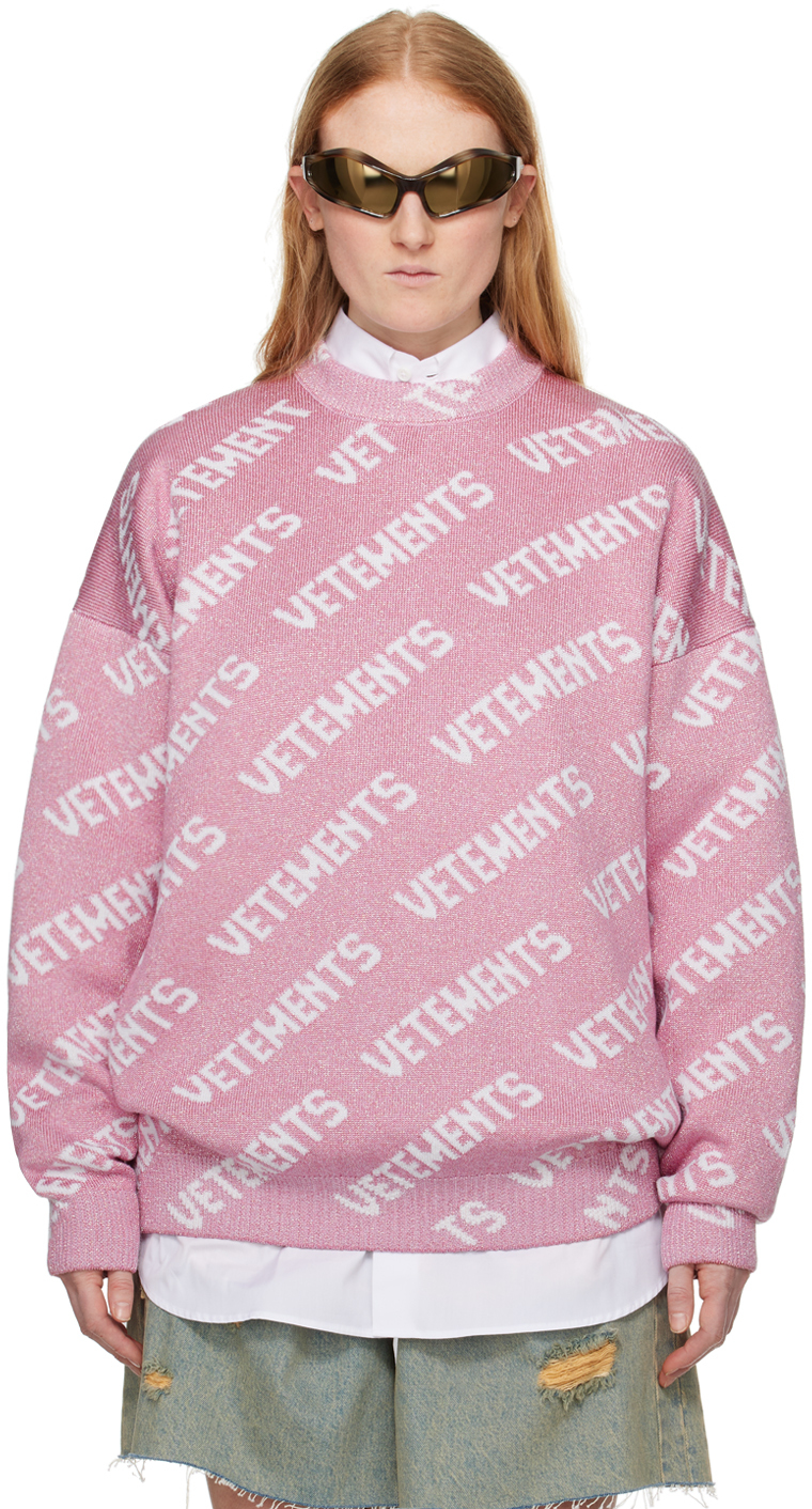 Shop Vetements Pink Jacquard Sweater In Baby Pink