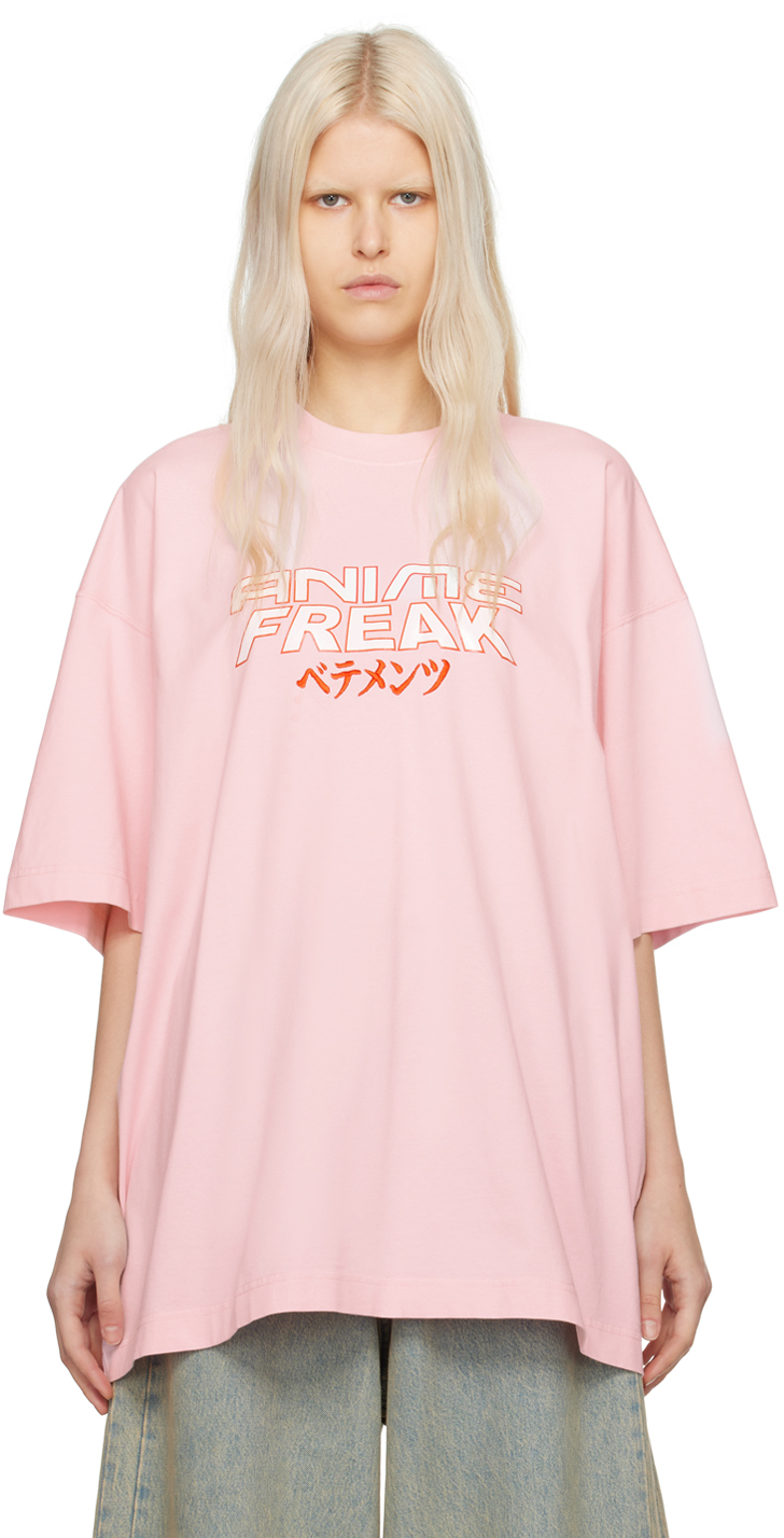 Vetements Pink 'anime Freak' T-shirt In Baby Pink