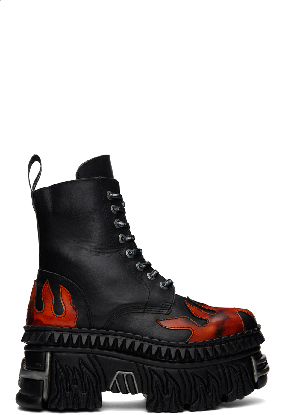 Vetements Black New Rock Edition Flame Combat Boots In Black / Orange