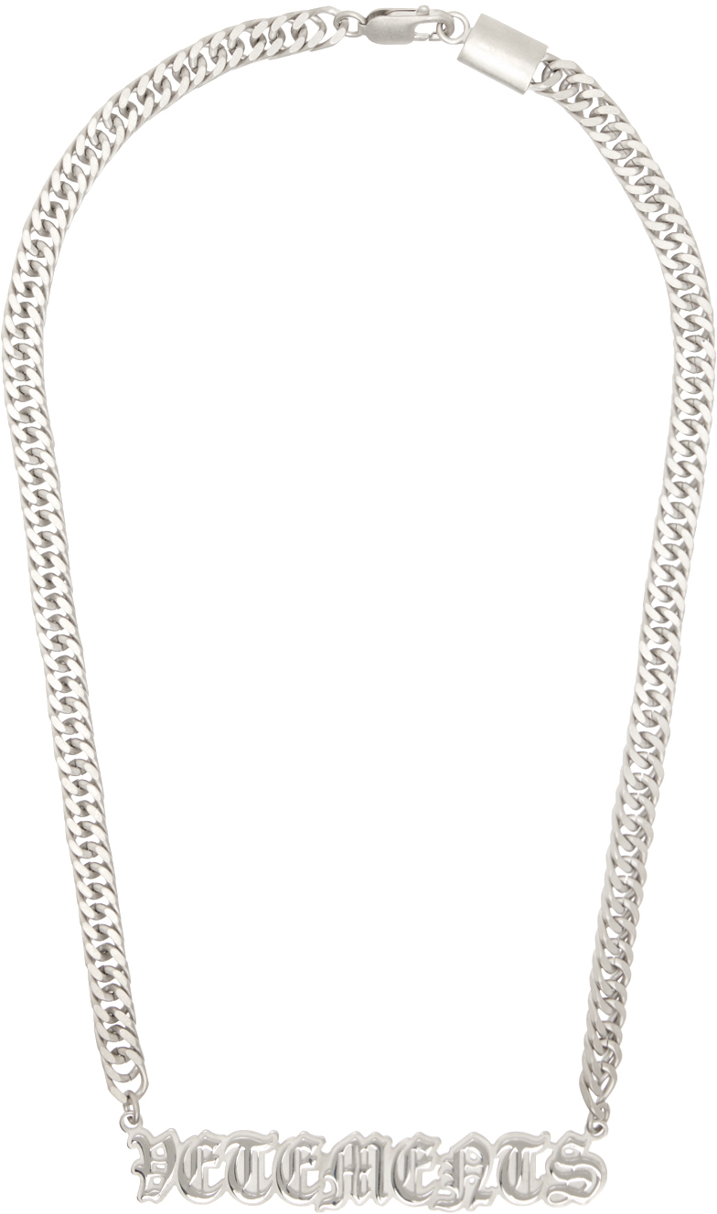 Vetements Silver Gothic Logo Necklace