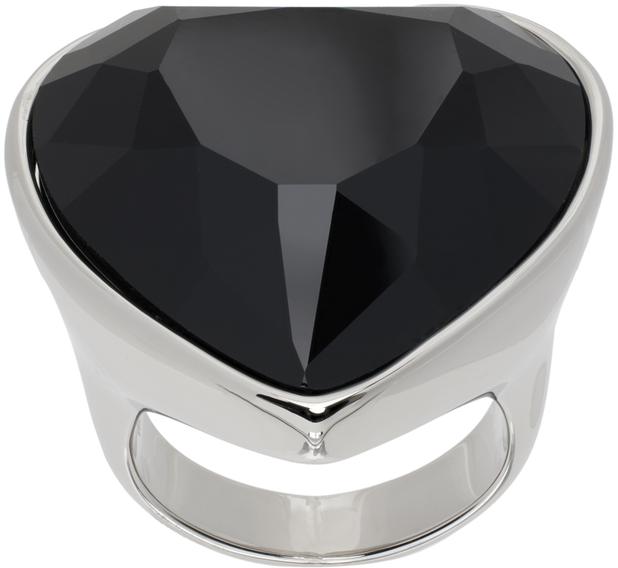 Shop Vetements Silver Crystal Heart Ring In Black