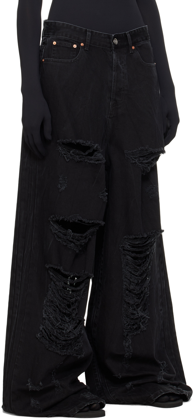 EMOSTANCECLUB】DESTROYED BAGGY WIDE LEG JEANS L EMOSTANCECLUB