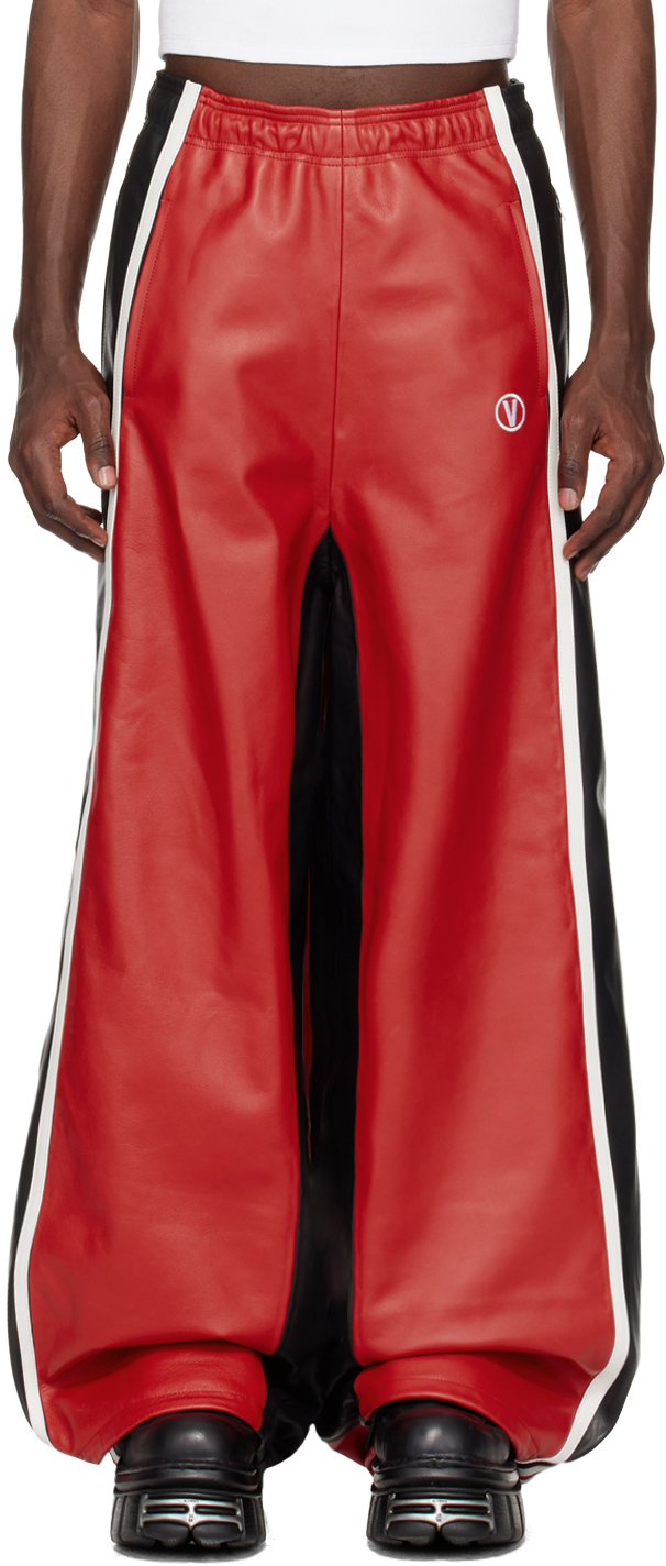 Red & Black Piping Leather Pants