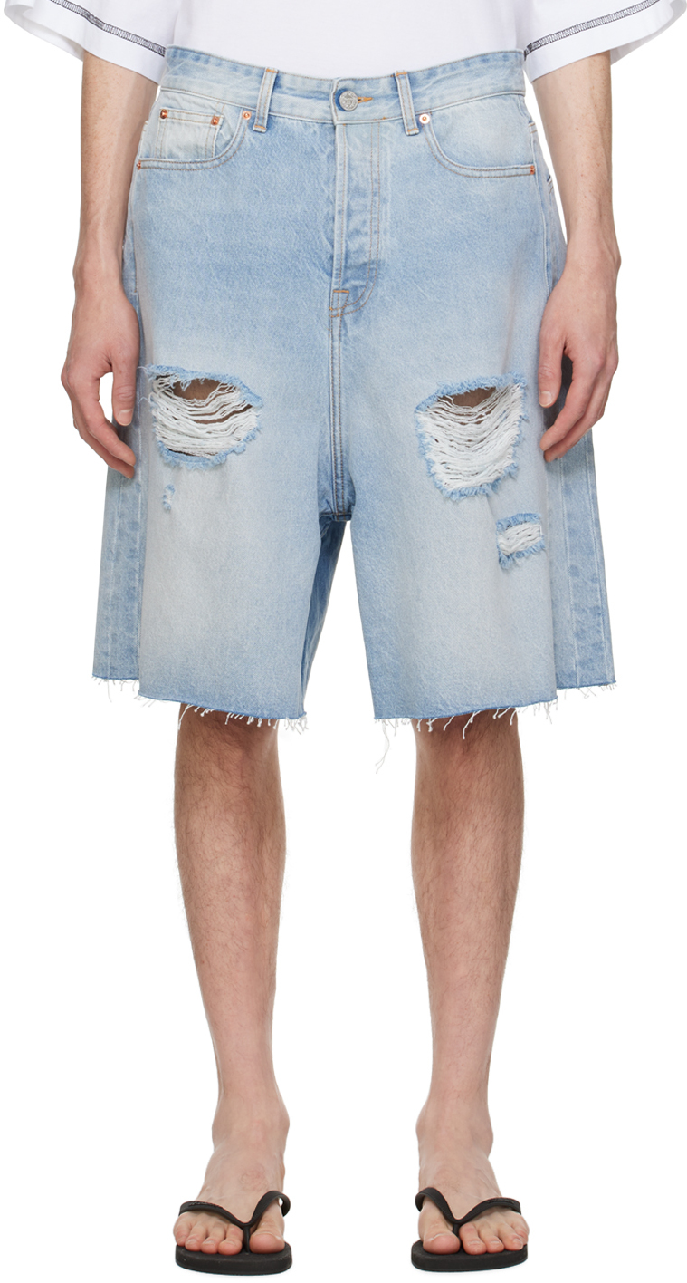 Vetements Blue Destroyed Denim Shorts