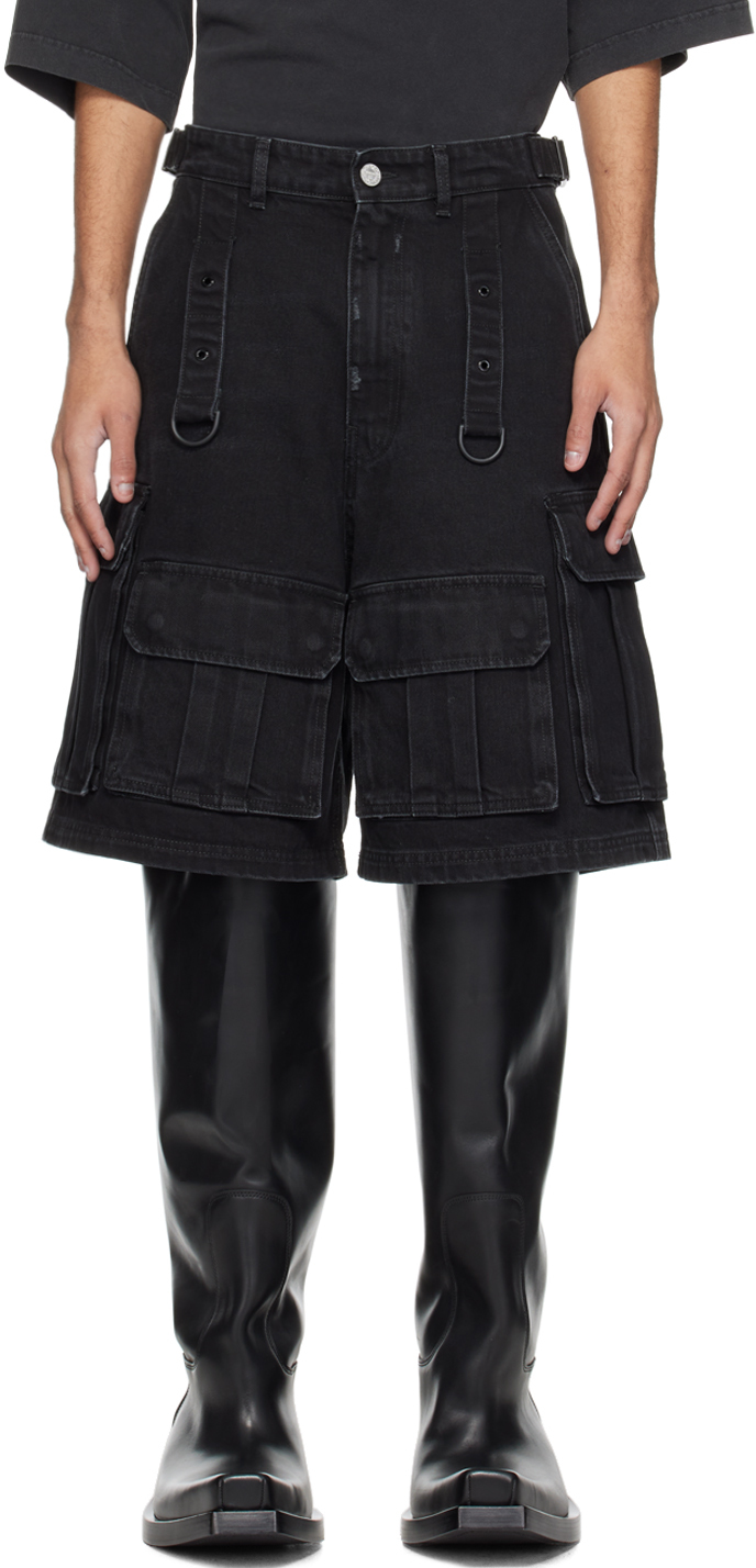 Black Multipocket Denim Shorts