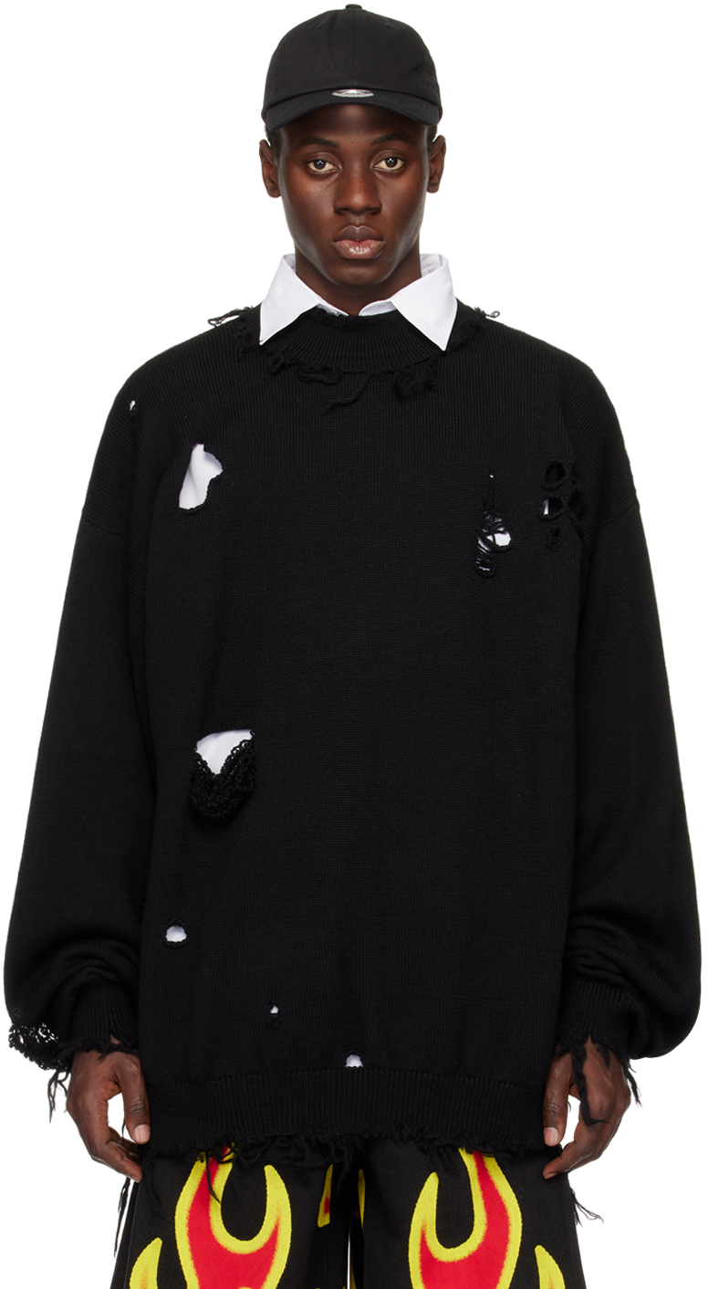 Black Distressed Sweater by VETEMENTS on Sale