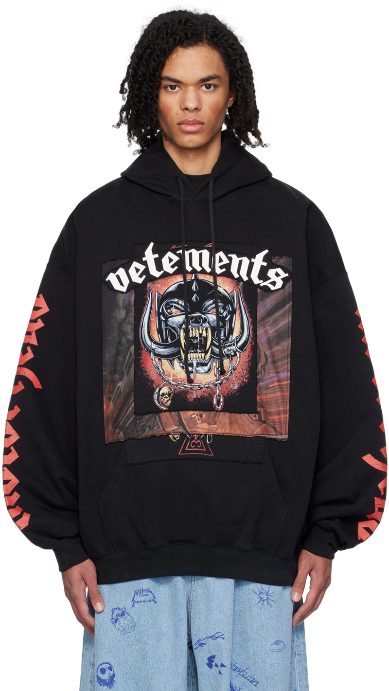 NWT VETEMENTS Washed Black Double Jersey Gradient Hoodie Size L $1320
