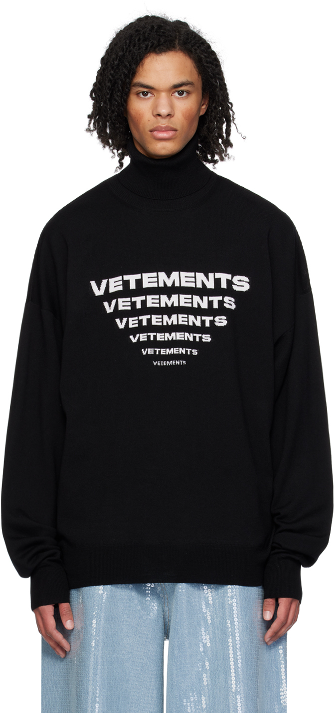VETEMENTS: Black Jacquard Sweater | SSENSE