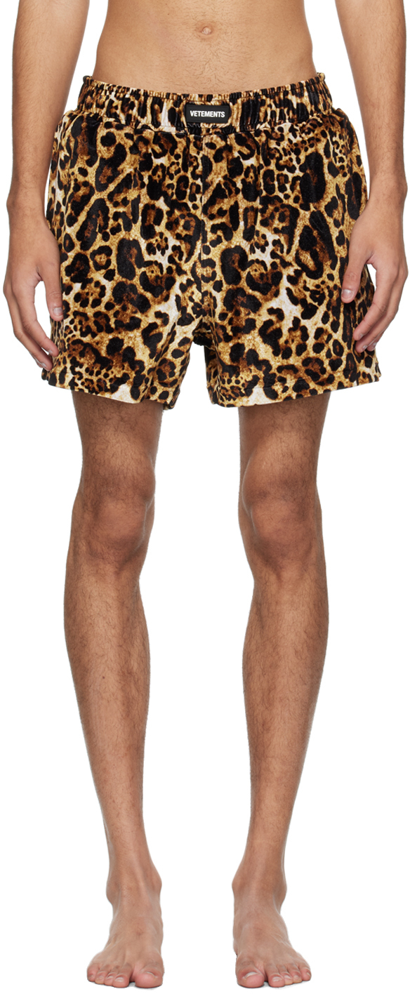 Vetements Brown Leopard Swim Shorts