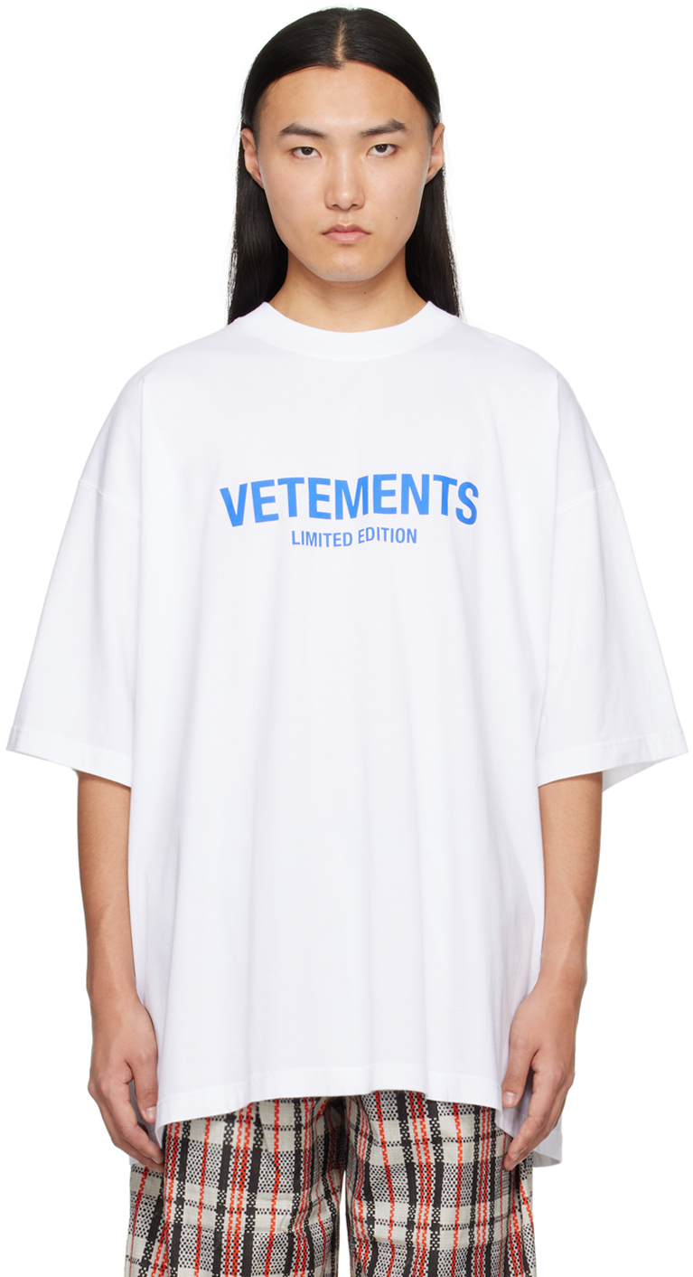 Vetements White 'limited Edition' T-shirt In White / Blue