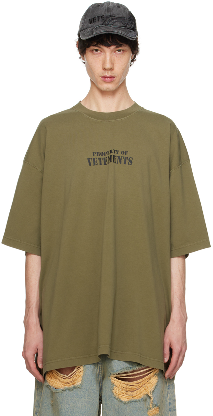 Vetements Green 'property Of ' T-shirt In Khaki