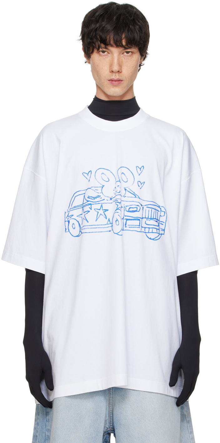 Shop Vetements White Scribbled Car T-shirt