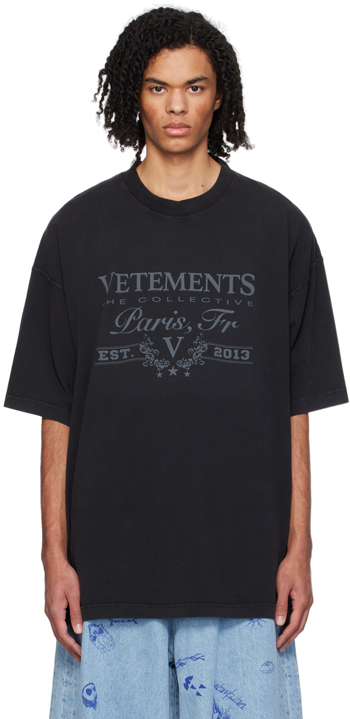 VETEMENTS: Black Paris T-Shirt | SSENSE