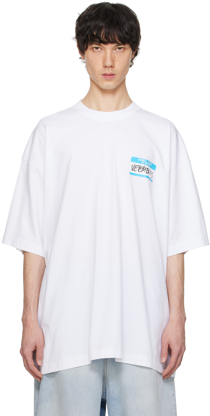 Vetements Name-tag Cotton T-shirt In Weiss
