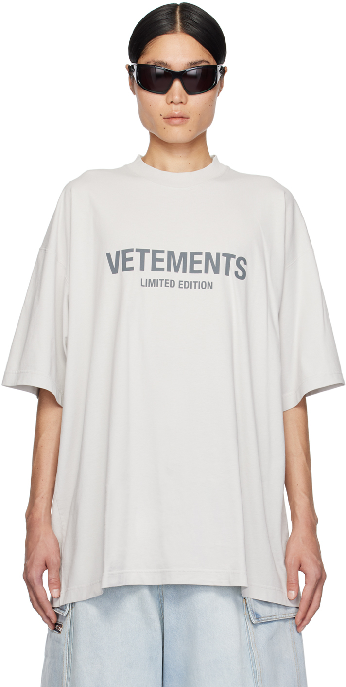 Vetements Grey Printed T-shirt In Oyster Mushroom