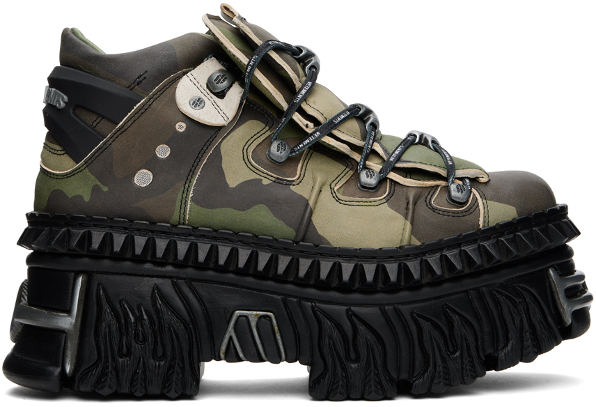 Vetements New Rock Embellished Camouflage-print Leather Platform Sneakers In Green