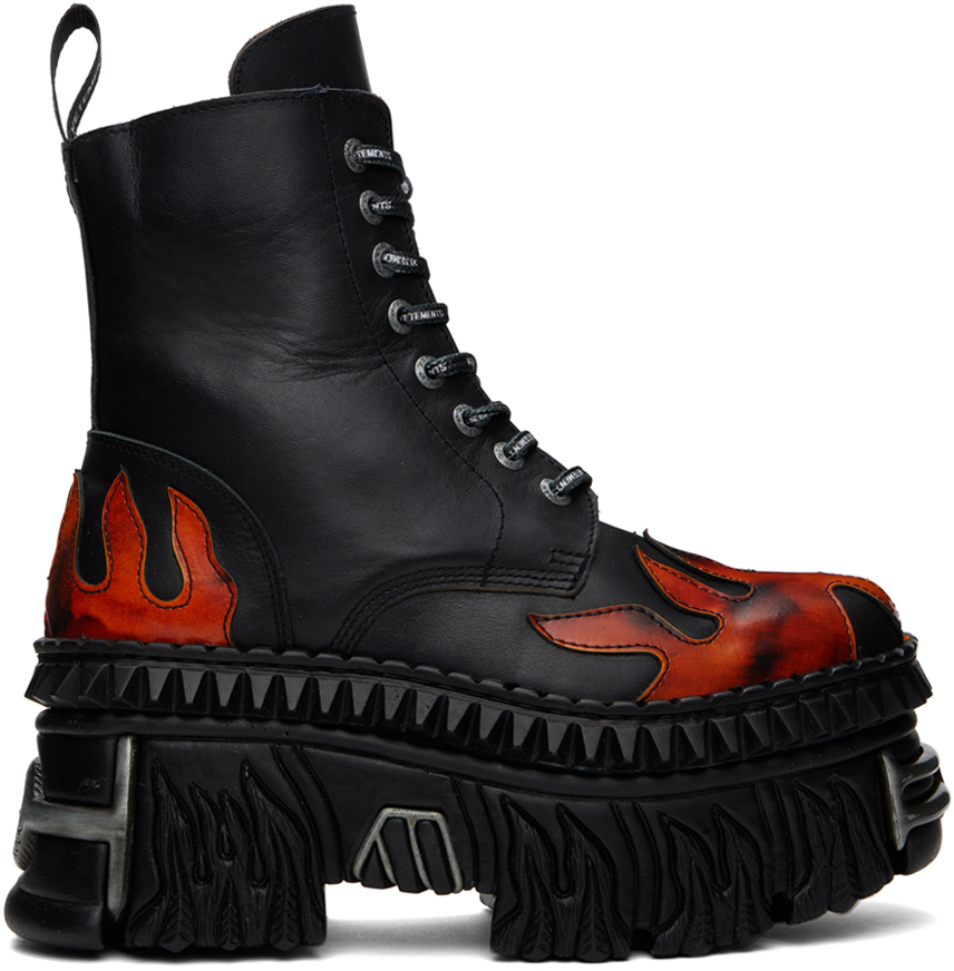 Vetements Black New Rock Edition Flame Combat Boots