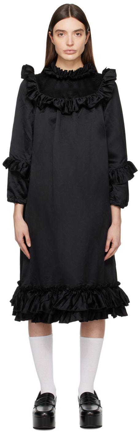 Shop Comme Des Garcons Girl Black Ruffled Midi Dress In 1 Black