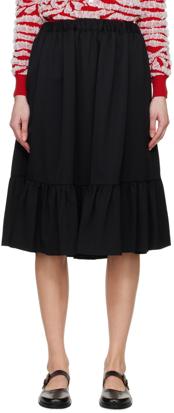 Black Peplum Midi Skirt