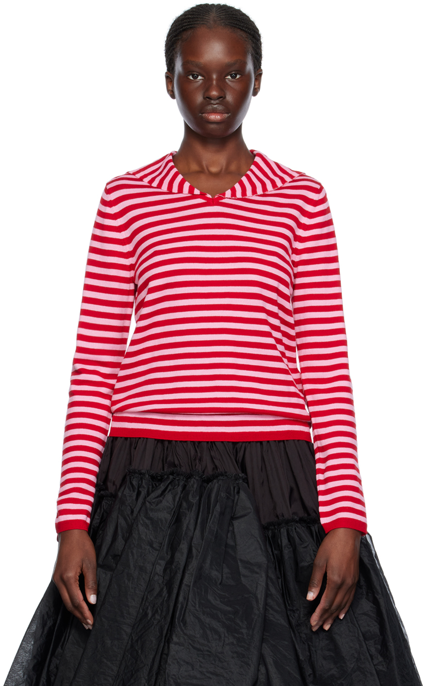 Shop Comme Des Garcons Girl Red & Pink Striped Sweater In 2 Red/pink