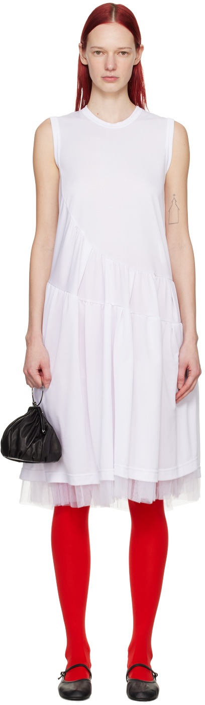 White Ruffled Midi Dress by Comme des Garcons Comme des Garcons on Sale