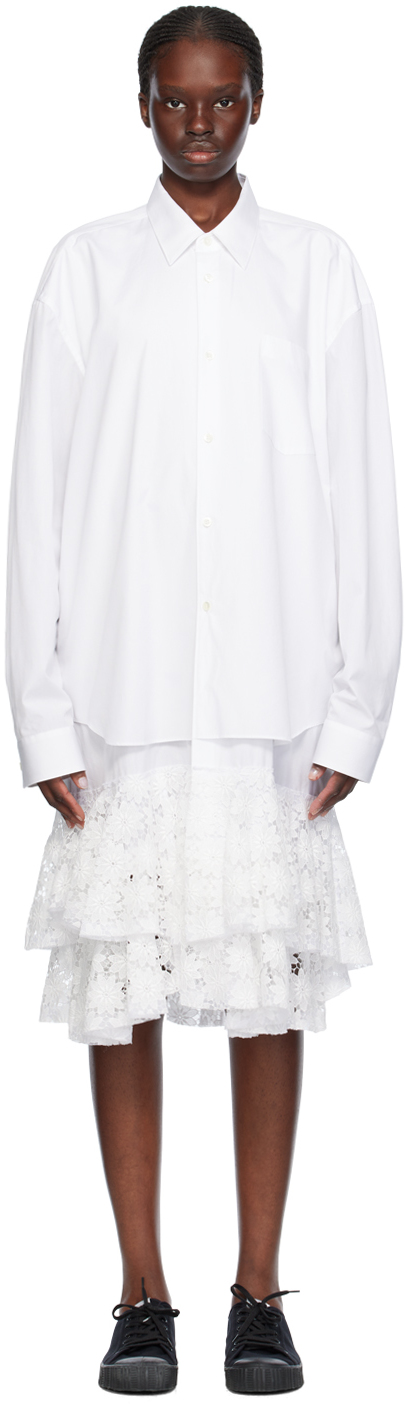 Shop Comme Des Garçons Comme Des Garçons White Lace Midi Dress In 1 White/white