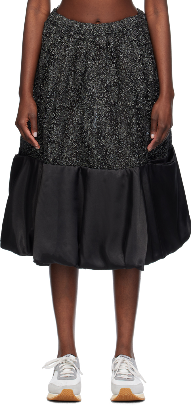 Shop Comme Des Garçons Comme Des Garçons Black Floral Midi Skirt In 1 Blk/lame X Blk