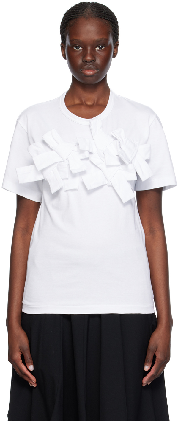 Shop Comme Des Garçons Comme Des Garçons White Bow T-shirt In 2 White