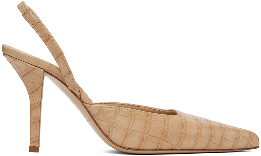 Gia Borghini Beige Octavie Croc Heels In 4505 Sand