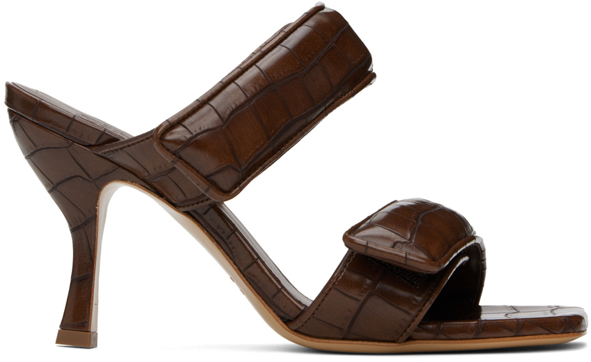 GIABORGHINI Brown Perni 03 Croc Heeled Sandals