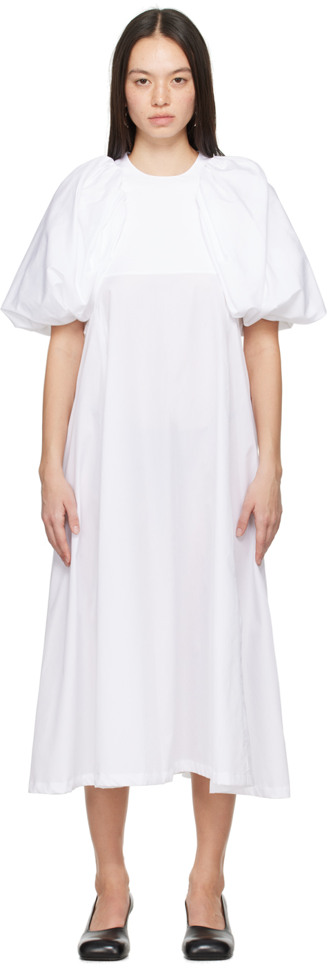Noir Kei Ninomiya White Puff Sleeve Midi Dress In 2 White