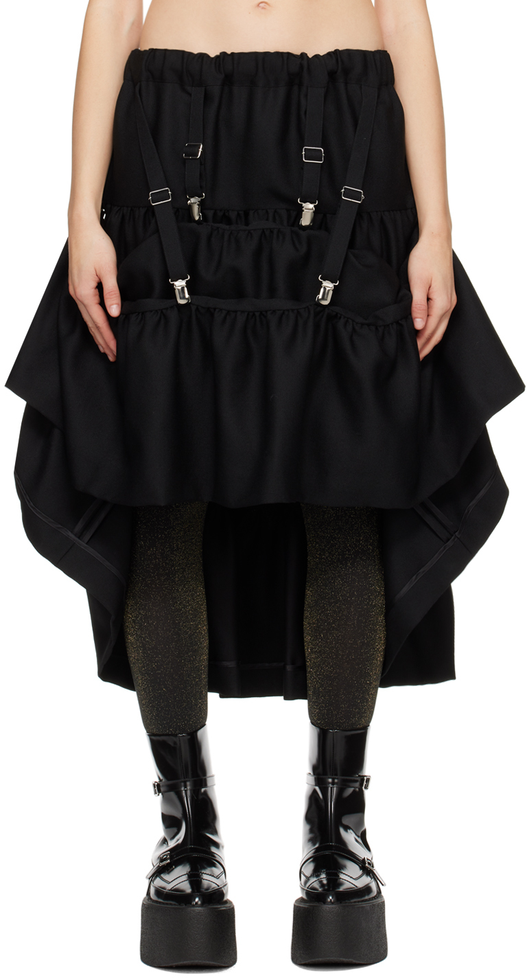 Shop Noir Kei Ninomiya Black Tiered Midi Skirt In 1 Black