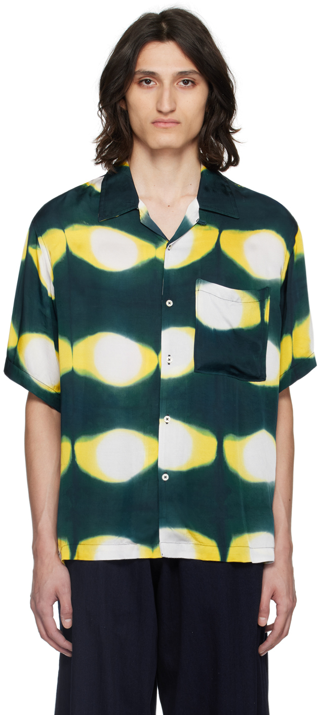 Shop Universal Works Green & Yellow Hand-dyed Shirt In Navy/yellow