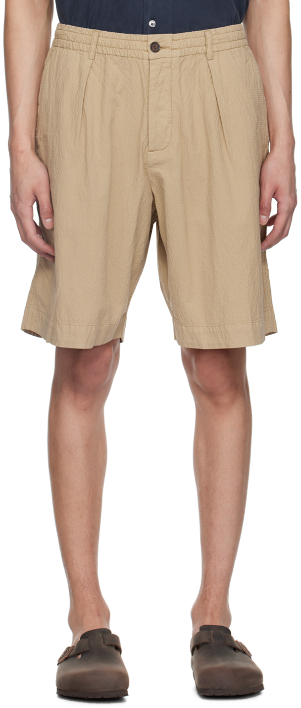 Shop Universal Works Taupe Pleated Shorts In Summer Oak