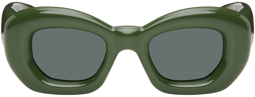 Shop Loewe Green Inflated Butterfly Sunglasses In 96n Shiny Dark Green