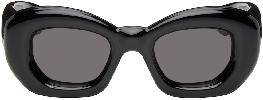 Shop Loewe Black Inflated Butterfly Sunglasses In 01a Shiny Black/smok
