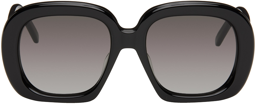 Loewe Black Square Halfmoon Sunglasses In 01b Shiny Black