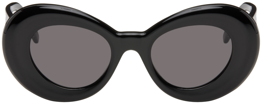 Shop Loewe Black Curvy Sunglasses In 01a Shiny Black/smok