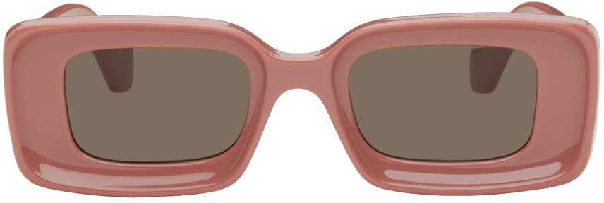 Loewe Black Rectangular Sunglasses In 72e Shiny Pink/brown