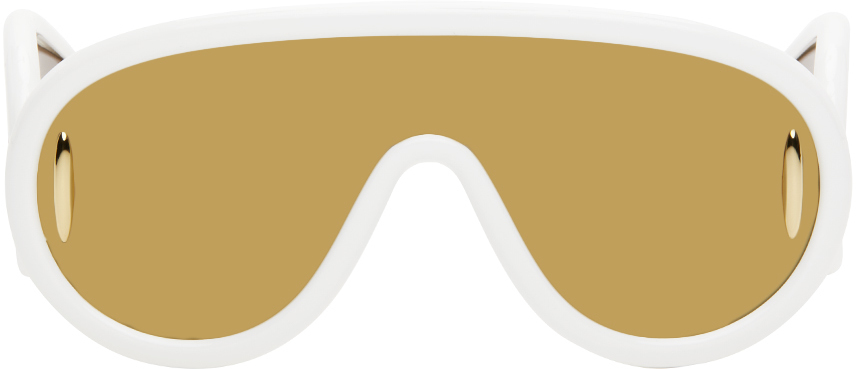 Shop Loewe White Wave Mask Sunglasses In 25g Ivory/brown