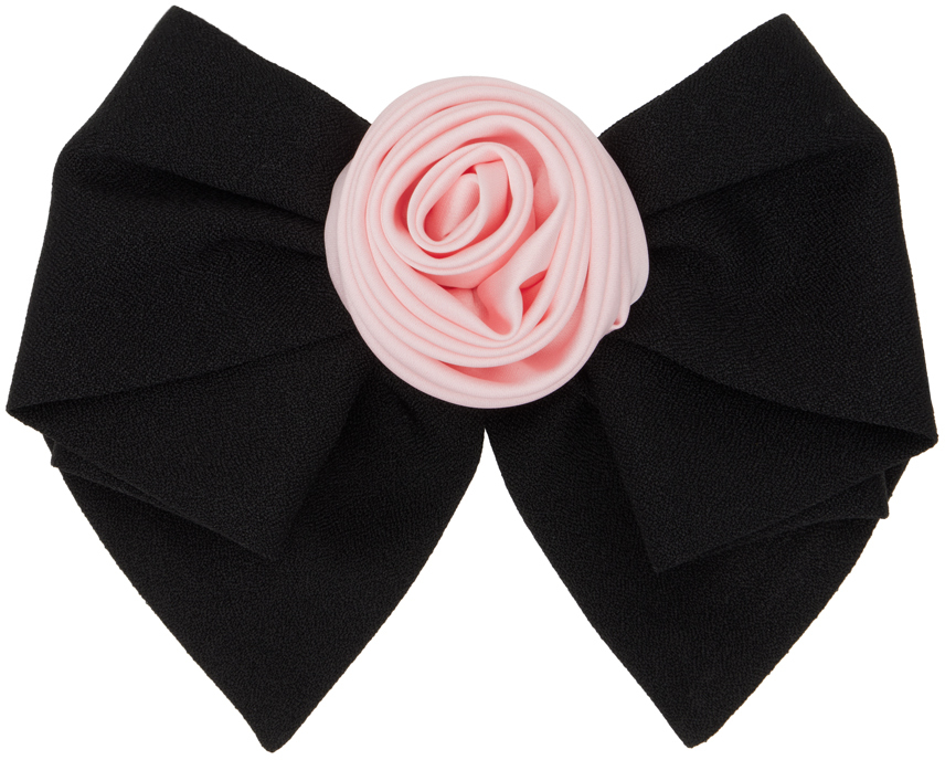 Shop Sandy Liang Black & Pink Corsage Bow Hair Clip In 676 Lt Strawberry