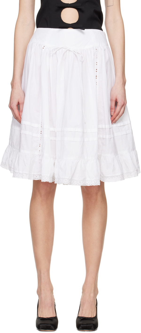 White Calico Midi Skirt by Sandy Liang on Sale