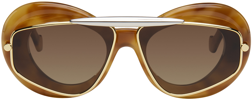 Loewe Brown Wing Double Frame Sunglasses In Blondehavana/gradien