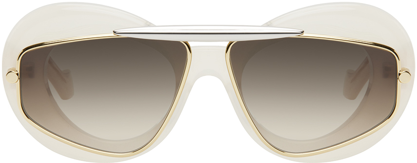 Loewe Off-white Wing Double Frame Sunglasses In Ivory/gradientbrown